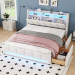 Upholstered Bed 140x200cm App Control LED Drawers USB/Sockets - Linen Beige