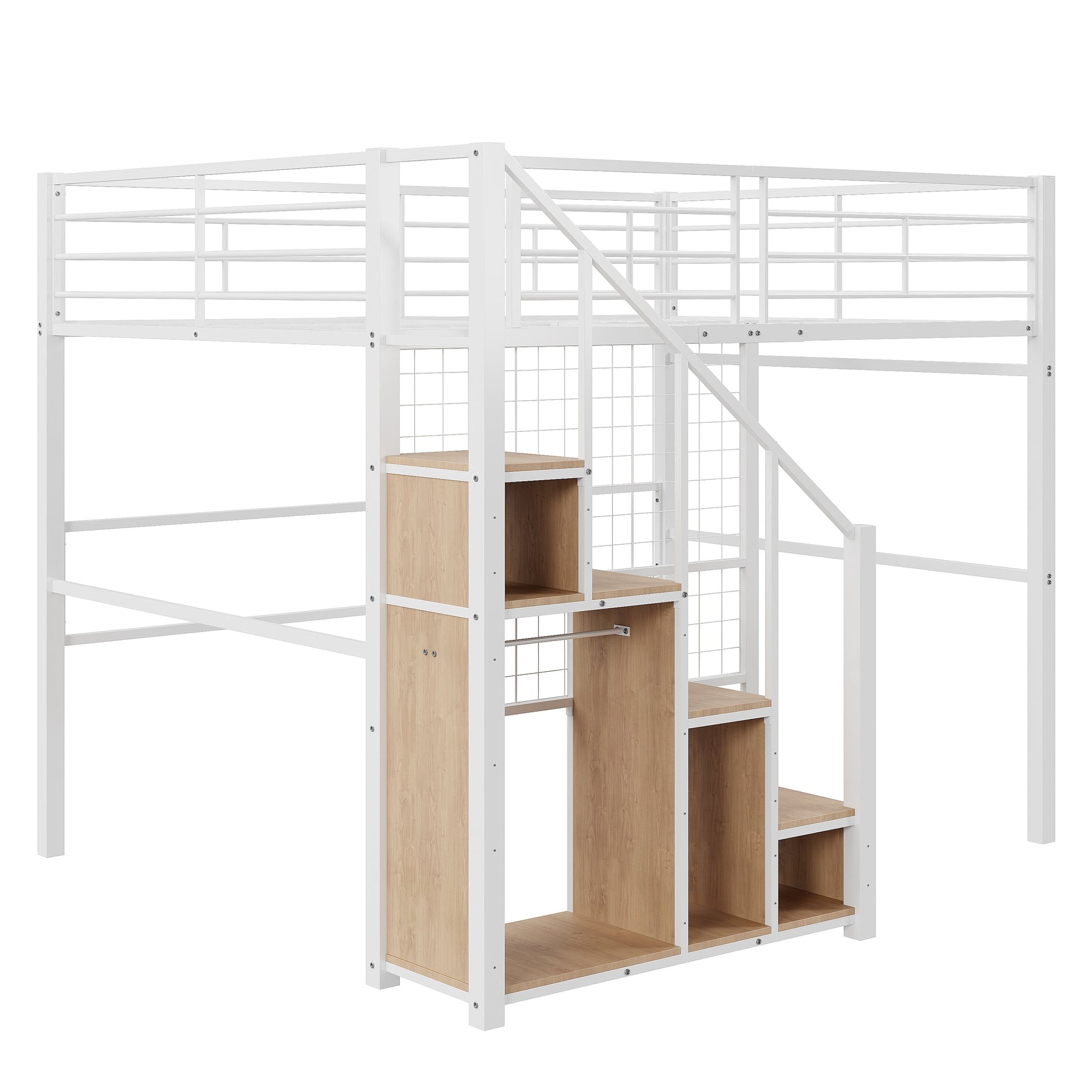 Loft Bed, Safety Ladder & Storage, White