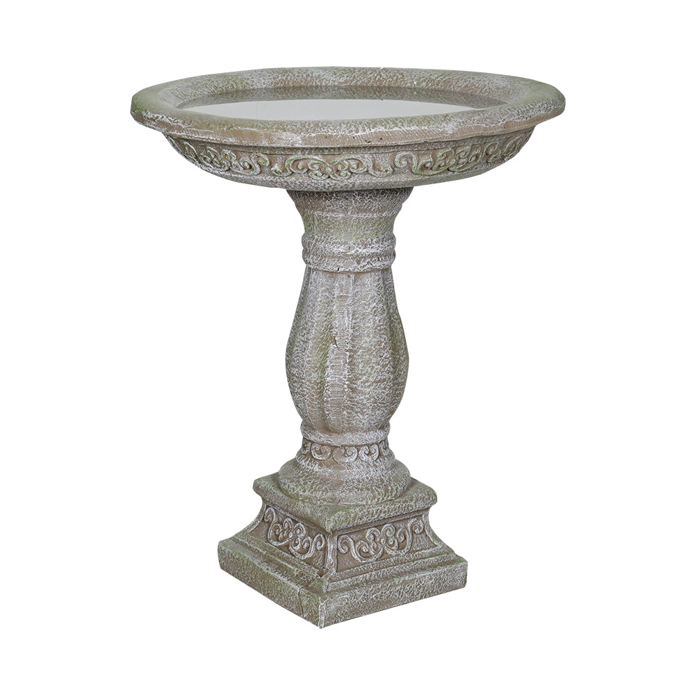 Concrete birdbath fountain 60.5 cm high x 51 cm diameter with carved base