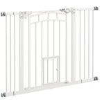 Stair Gate for Dogs, Automatic Closing, Cat Flap, Drill-Free, 74-100cm, White