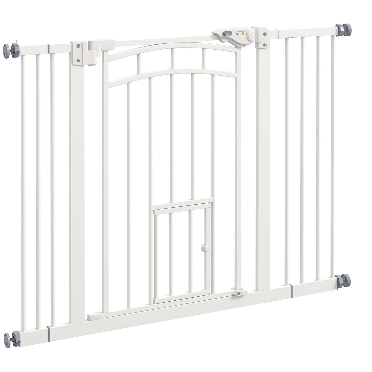 Stair Gate for Dogs, Automatic Closing, Cat Flap, Drill-Free, 74-100cm, White