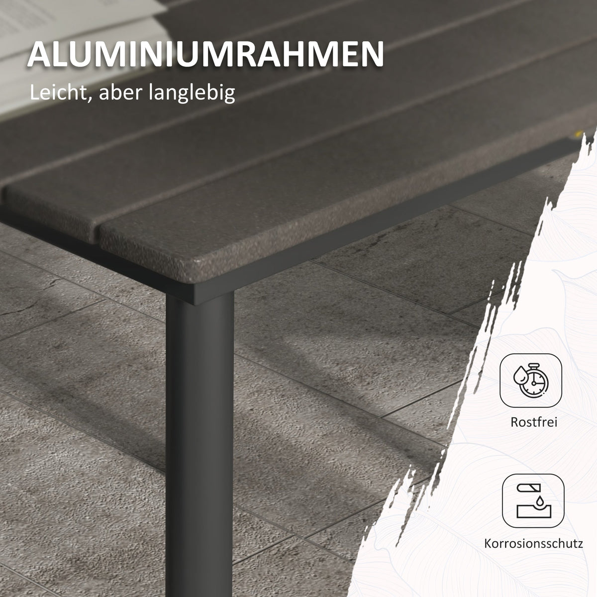 Garden Table Dining Table 4 People Umbrella Hole Slatted Frame HDPE Dark Grey
