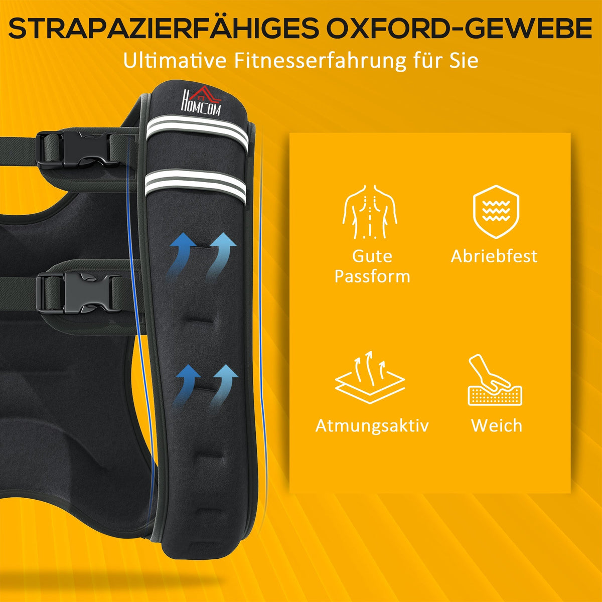 Weight Vest 10 kg Adjustable Strength Training Black Oxford Fabric