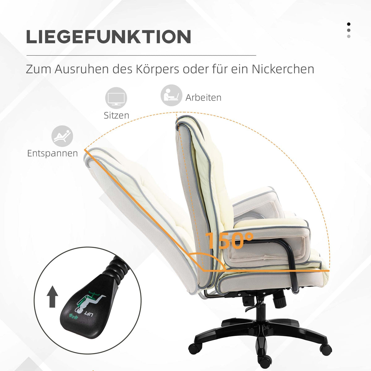 Office Chair, Ergonomic Adjustable Reclining, Cream