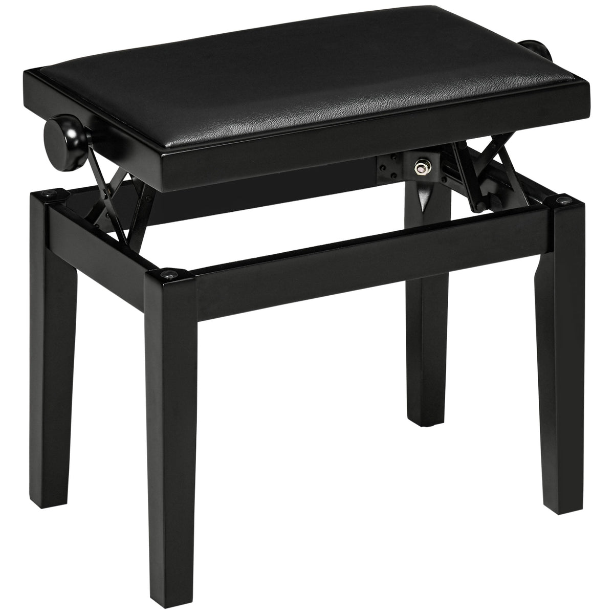 Piano Stool Height-Adjustable, Faux Leather, Black