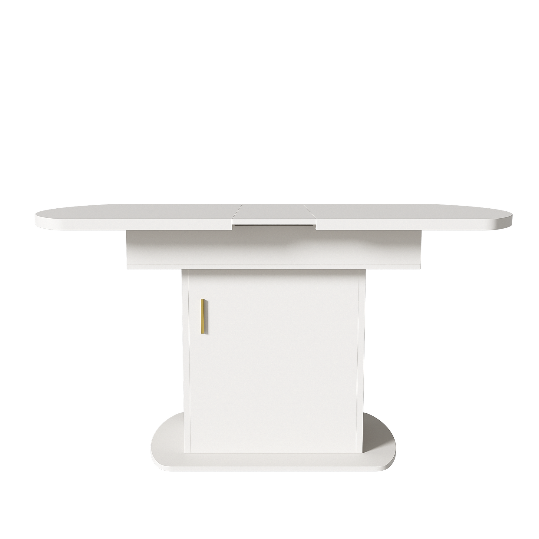 Dining Table Extendable Oval Storage White + Gold Handle