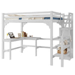 Loft Bed 140x200cm L-Shaped Desk Open Wardrobe Pine Wood White