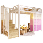 Loft Bed 90x200cm with Stairs Drawers & Clothes Rail, White Metal