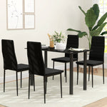 Set of 4 Dining Chairs Armless Fabric Upholstery Metal Legs - Black