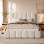 Upholstered Double Bed 140x200cm Hydraulic Storage White Bouclé