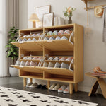 Shoe cabinet with 4 folding drawers, rattan and metal, wooden