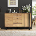 Sideboard Cabinet 120cm Hollow Design 4 Drawers 5 Solid Wood Legs, Wood Color