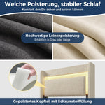 Upholstered Bed 90x200 cm with Hydraulic Storage, LED Lighting and USB Charging, Beige Linen