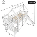Bunk Bed House 90x200cm Storage Stairs Slide Railing - White