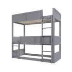 Triple Bunk Bed 90x200 cm with High Fence & Slats, Grey Wood