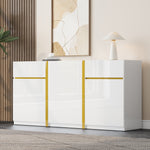 Luxurious Sideboard with 3 Doors and 2 Drawers, High-Gloss Lacquer Finish, White Wood