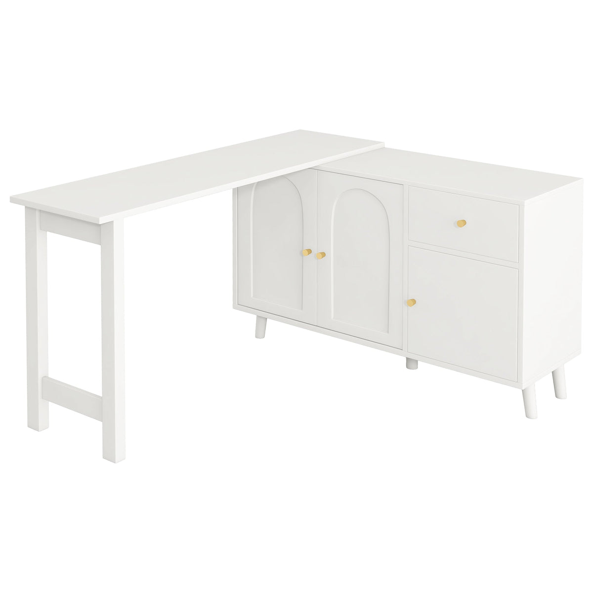 Desk & Sideboard, 2-in-1 360° Rotatable with 3 Doors & 1 Drawer