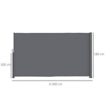 Side Awning Extendable Opaque Privacy Screen, 300x180cm, Dark Gray