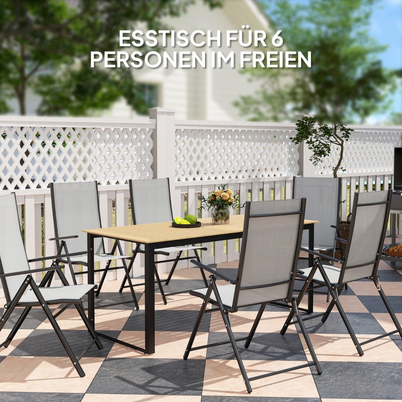 Metal Garden Table, Weatherproof Slatted Design for 6 People, Black