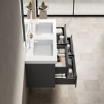 Floating Bathroom Vanity with Double Sinks and 4 Drawers, Plywood, Dark Grey