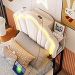 Upholstered Bed 90x200cm with Hydraulic Storage & LED, Beige Velvet