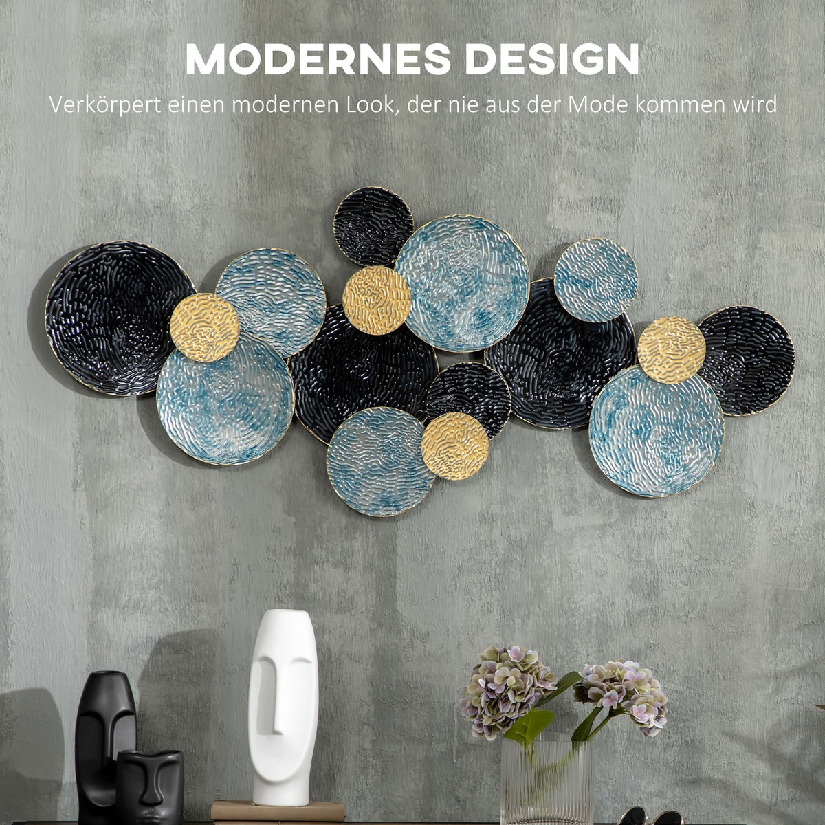 3D Wall Art, Modern Sculpture, 121x53cm, Gold Black Blue Metal