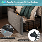 Upholstered Bed 180x200, Double Bed with 4 Drawers, LED and USB-C, Grey Velvet