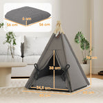 Pet Teepee Tent, Removable Washable Cushion Non-Slip, Grey
