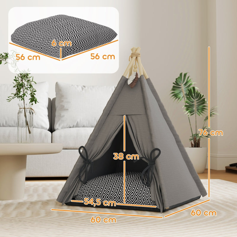 Pet Teepee Tent, Removable Washable Cushion Non-Slip, Grey