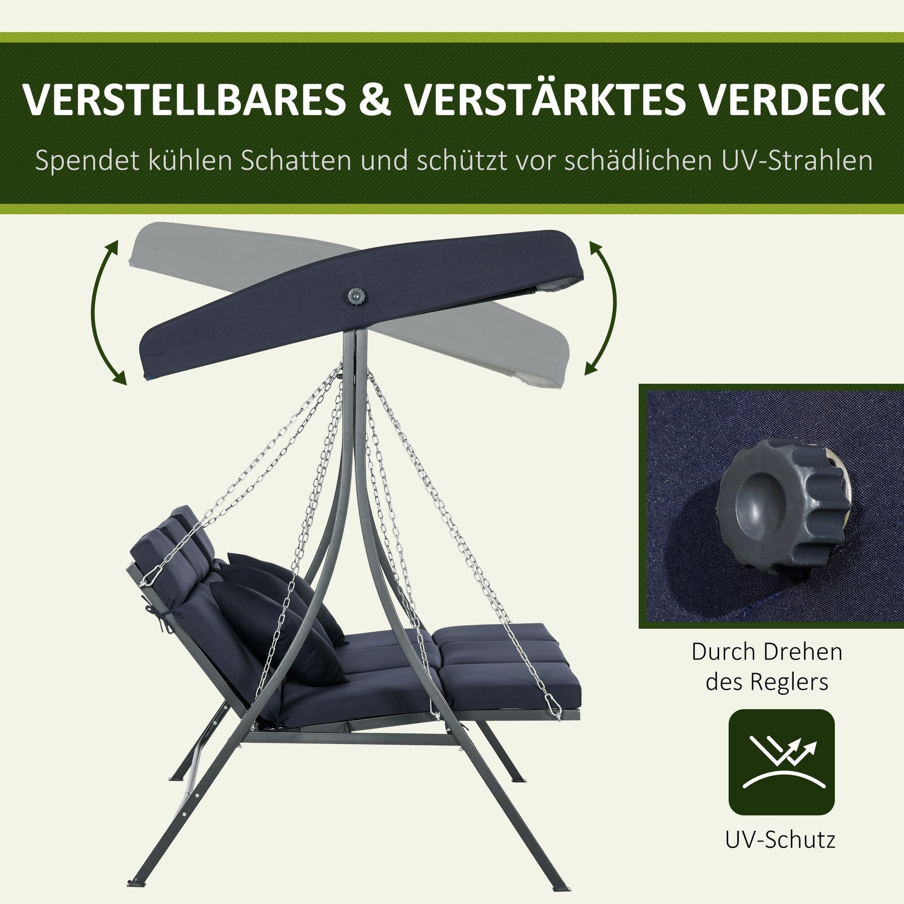 Hollywood Swing Set, 3-Seater, 270 kg Capacity, Adjustable Sunshade
