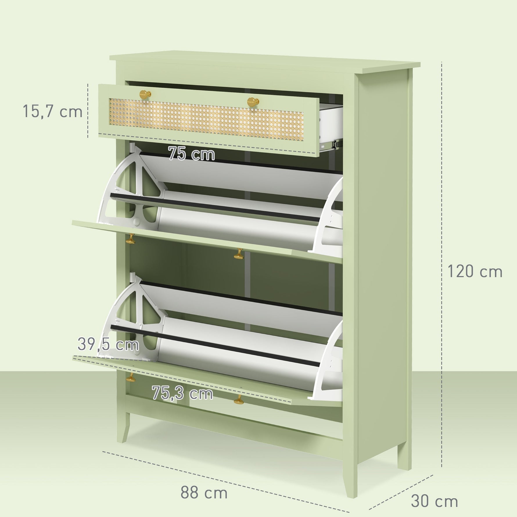 Shoe Cabinet with 2 Doors, Drawer, 12 Pairs, Green