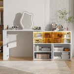 Rotating Vanity Table with LED Lighting & Storage, White