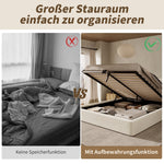 Upholstered Double Bed 180x200cm with Hydraulic Storage and Slatted Base, Beige Bouclé