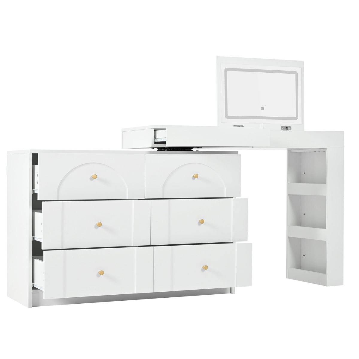 Rotating Dressing Table, LED Lighting, Vanity/Office Table, White
