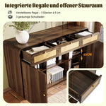 Chest of drawers/sideboard, 3 Drawers 2 Cabinets Rattan Gold Handles, 120cm Walnut