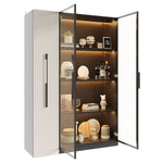 Multifunctional Cabinet 110.5x35x160cm LED Glass Door Pull-out Drawer Rolling - White/Black