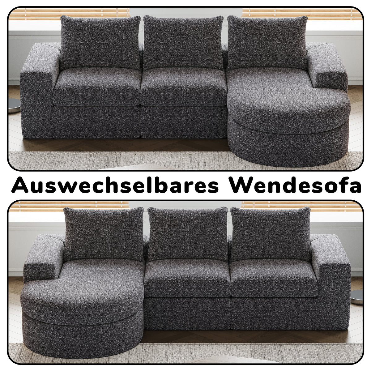 Chenille Sofa, Curved Modular L-Lounger, Foam Compressed