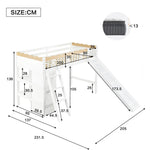 Loft Bed with Slide & Storage, Pine + MDF + Plywood, White + Natural