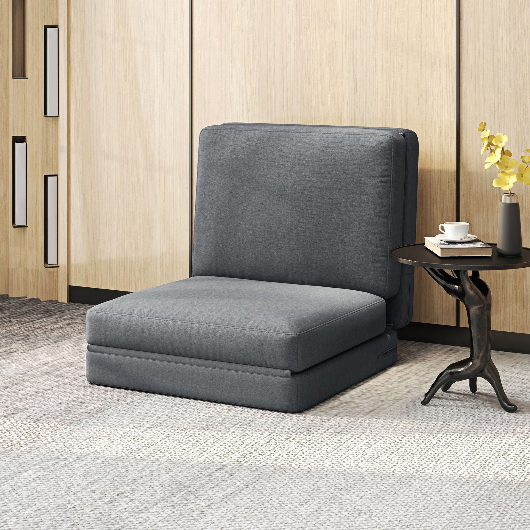 Folding Sofa Bed, 3-in-1 Velvet, Storage Space, Dark Grey