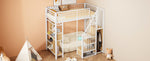 Multifunctional Loft Bed 90x200cm Storage Shelves Stairs, Metal White