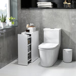 Slim Bathroom Cabinet, Wheels, 3 Deep Compartments, White