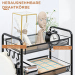Rolling Cart 4 Tier, 5 Baskets, Steel Black