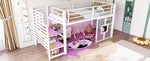 Loft Bed 90x200cm with Stairs, Storage & LED Light, White Metal