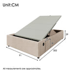 Upholstered Single Bed 90×200 cm Storage Frame USB-C Slatted Base, Linen Natural