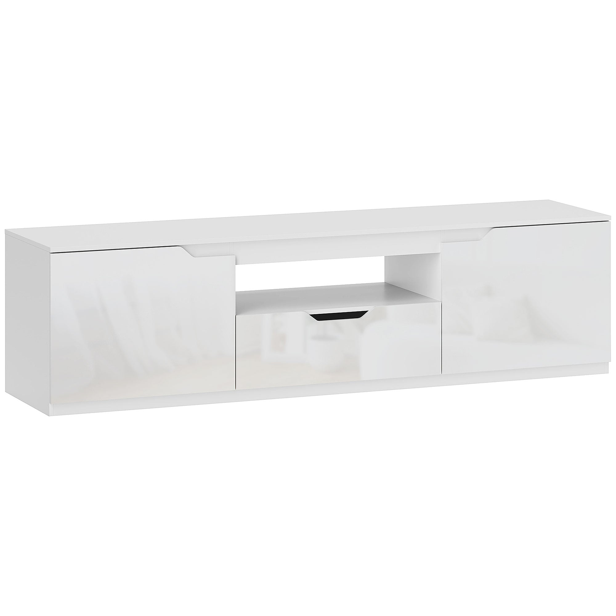 TV Cabinet Lowboard, 2 Doors, Drawer, 160cm, White