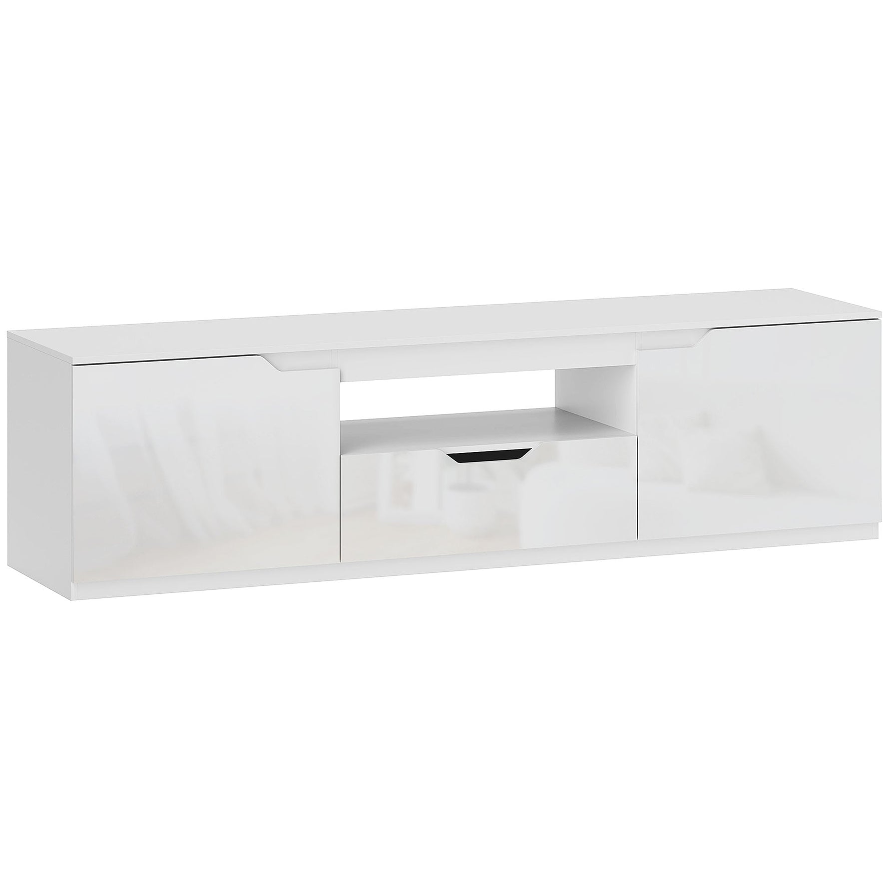 TV Cabinet Lowboard, 2 Doors, Drawer, 160cm, White