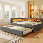 Daybed Sofa Bed 140x200cm with LED Light & Trundle, Grey Linen