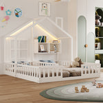 Children's House Bed 90x200 cm with LED & Storage, White