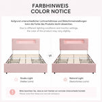 Children's Upholstered Bed 140x200cm with 4 Drawers & LED, Pink