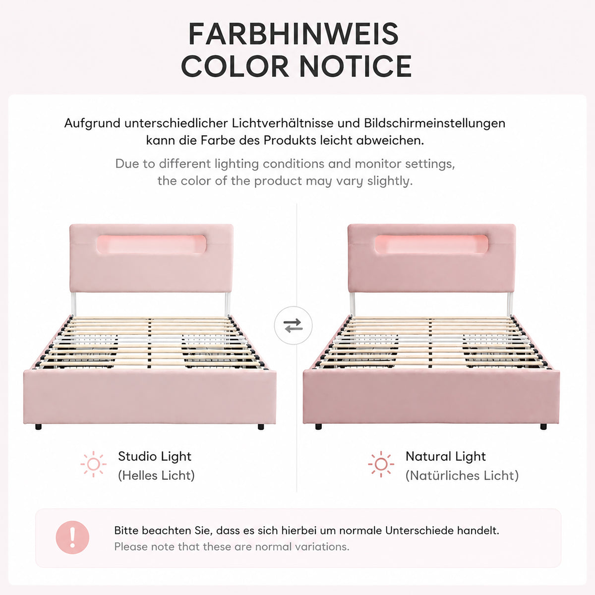 Children's Upholstered Bed 140x200cm with 4 Drawers & LED, Pink